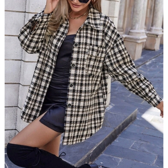 Drop Shoulder Plaid Tweed Pocket Coat - Picture 6 of 12